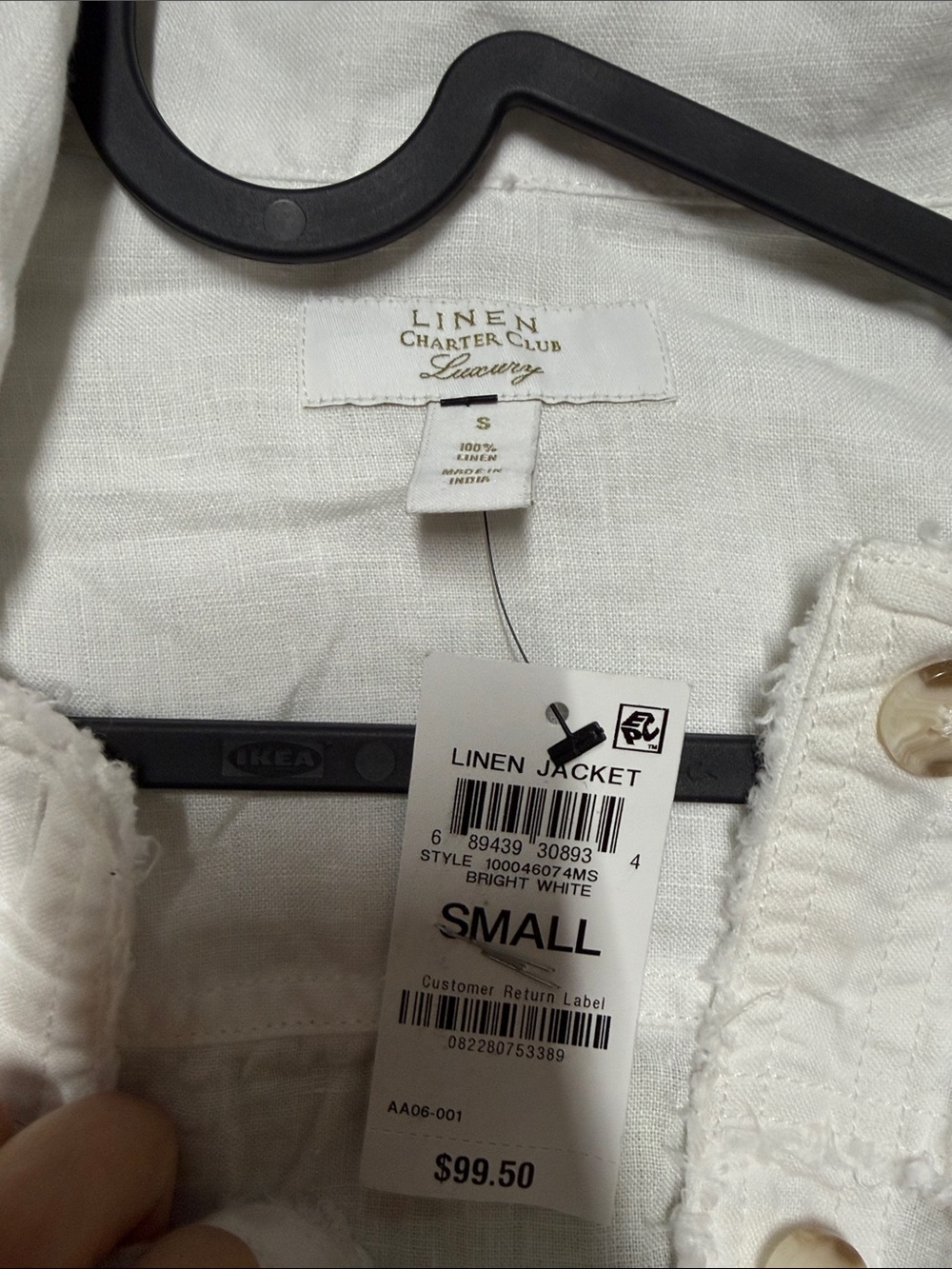 NWT $100 100% linen Charter Club White Frayed-Trim Jacket - Picture 10 of 10